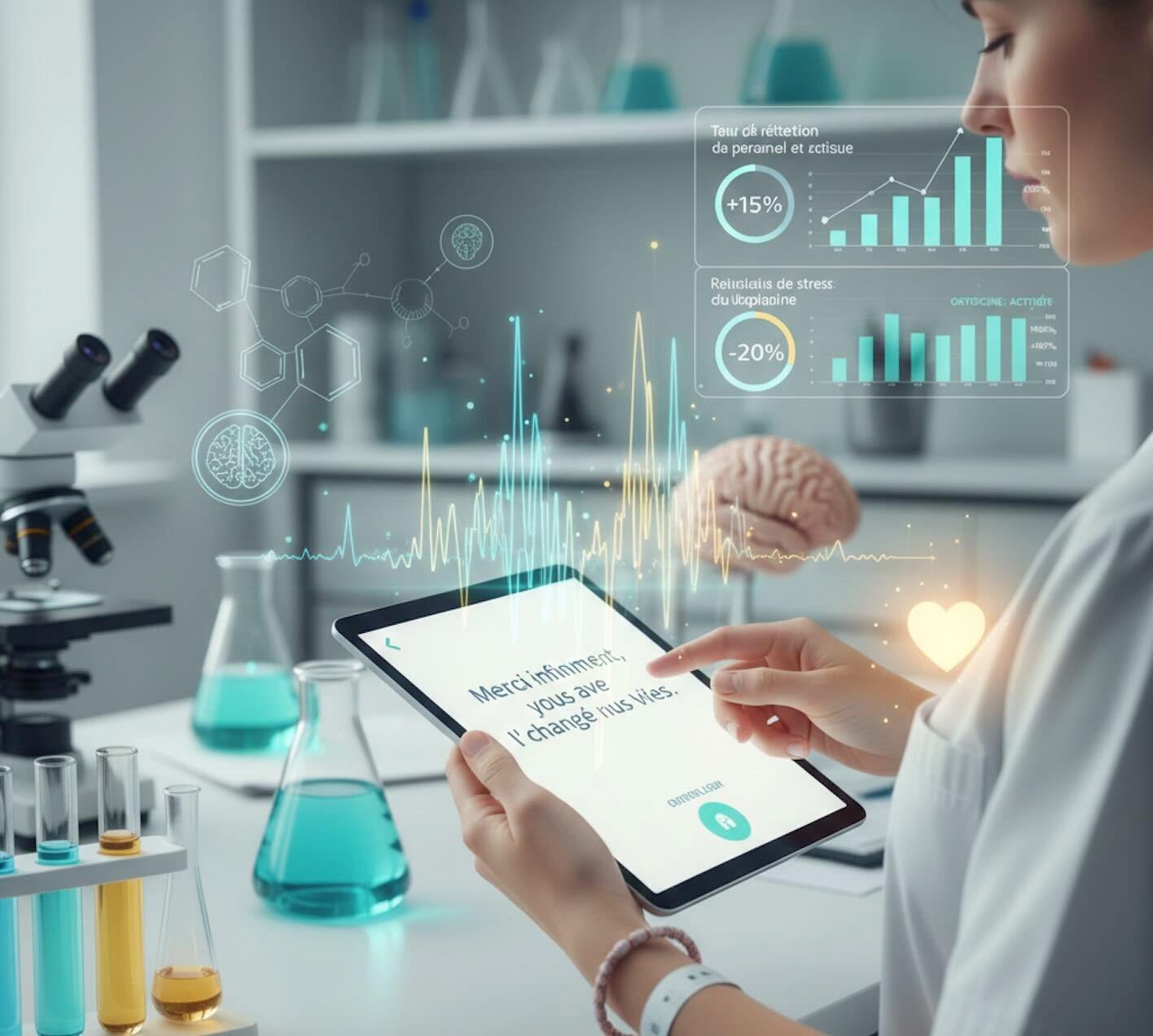 Application de reconnaissance Listen Leon utilisée par un soignant pour lire des messages de gratitude